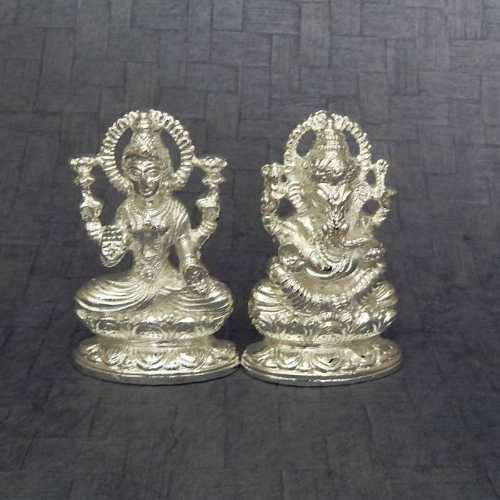 Silver finish Lord Ganesh & Lakshmi