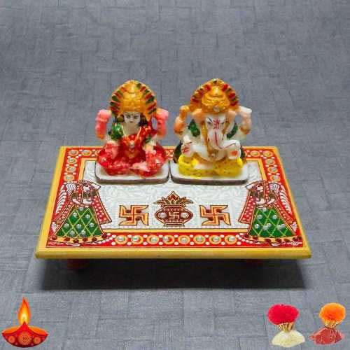 Lord Ganesha & Goddess Lakshmi On Marble Chowki - USA Delivery