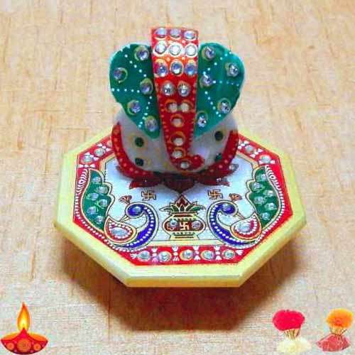 Meenakari Lord Ganesh On Marbel Chowki - USA Delivery Only