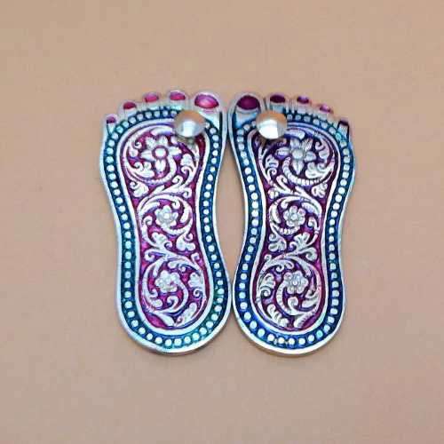 Meenakari White Metal  Charan Paaduka - USA Delivery Only
