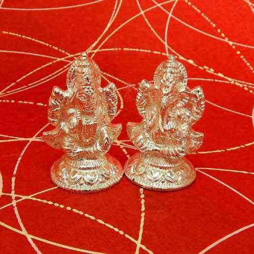White Metal Ganesh Lakshmi - USA Delivery Only
