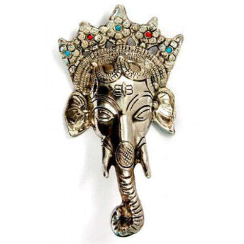 Wall Hanging White Metal Ganesh - USA Delivery Only