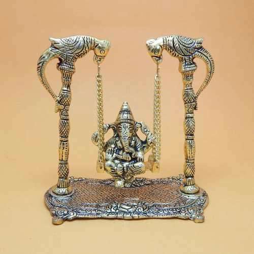 White Metal Lord Ganesh On Jhoola - Canada Delivery Only