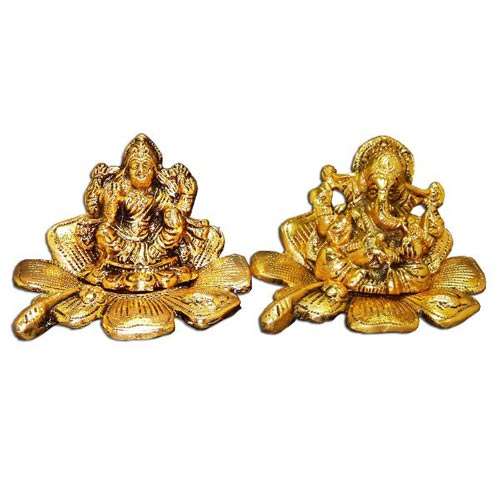Lord Ganesh & Goddess Lakshmi On Lotus - Canada Delivery Only