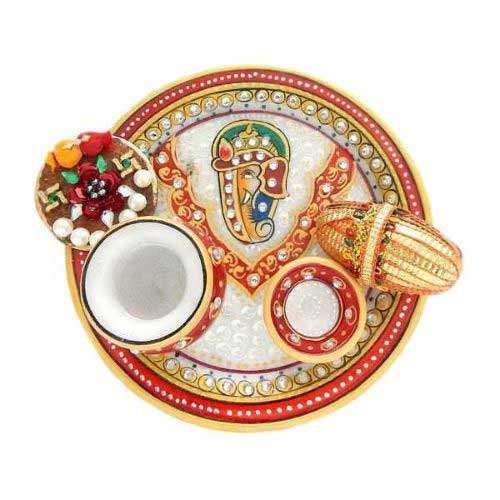 Lord Ganesha Marble Puja Thali  - 3 - Singapore Delivery Only