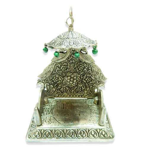 White Metal Singhasan with Swastik - 11031- Canada Delivery Only