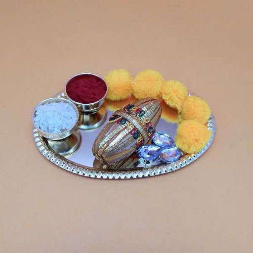 Small Puja Thali With Flowers - USA Delivery Only