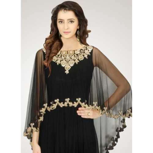 Crepe Silk Fabric Black Color Readymade Gown