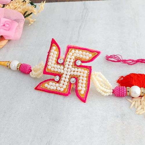 Swastik Pearl Rakhi - CANADA Delivery Only