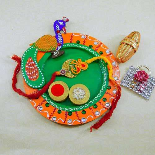 Peacock Wooden Puja Thali