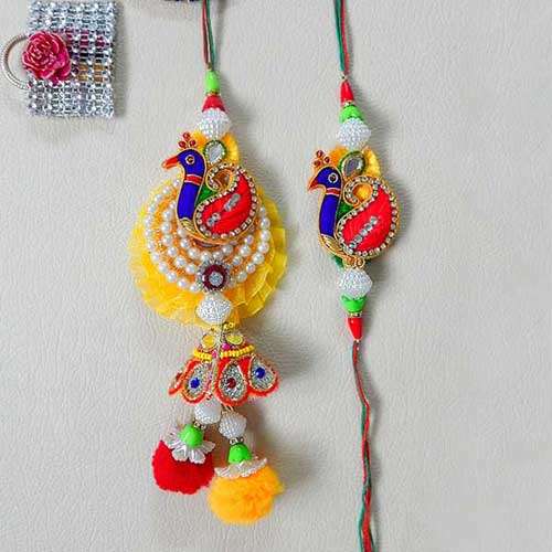 Divine Peacock Rakhi Lumba Set - CANADA Delivery Only