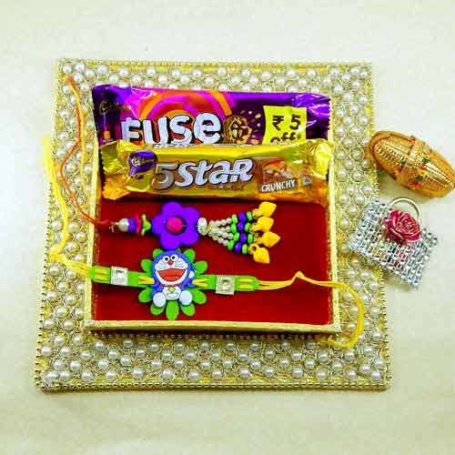 Square Modish & Attractive Rakhi Thali - USA Delivery Only