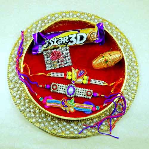 Embedded With Motifs Rakhi Puja Thali -  UK Delivery Only