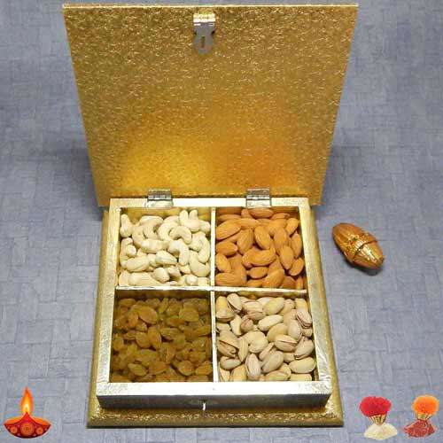 Square White Metal Box With Dryfruits - UK Delivery Only