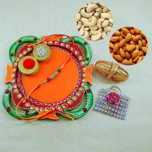 Multi Colored Rakhi Thali with Kaju / Badam