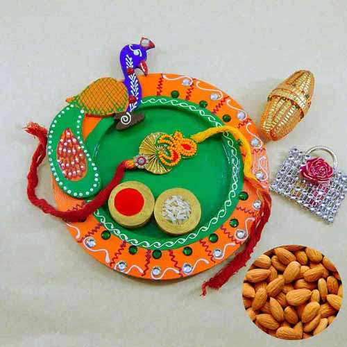 Sumptuous Wooden Pooja Thali with Almonds