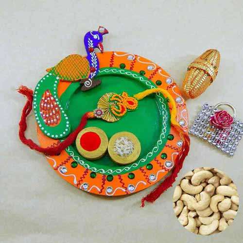 Peacock Wooden Puja Thali with Cashews  200 grm