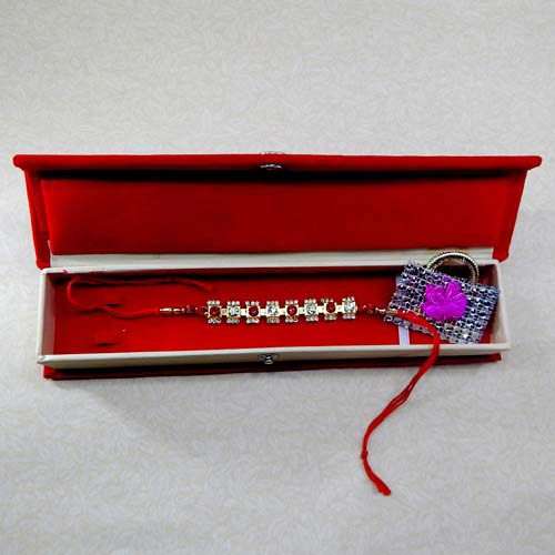 Pretty Crystal Rakhi With Rakhi Gift Box - USA Delivery Only