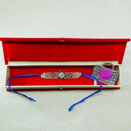 Splendid Floral Swastik Rakhi With Gift Box - USA Delivery Only