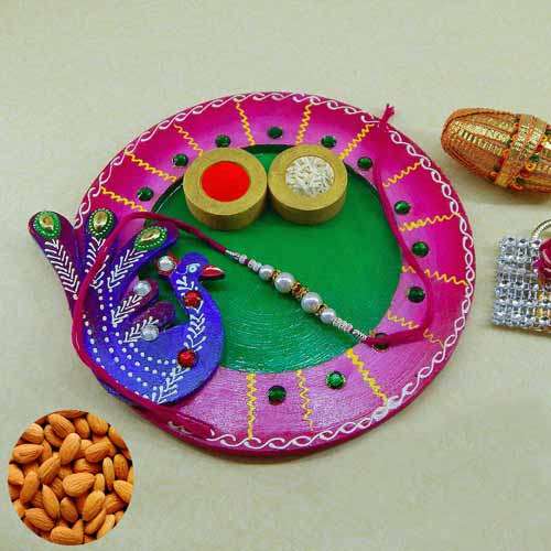Exclusive wooden Puja  thali with Almonds 200 grm. USA Delivery