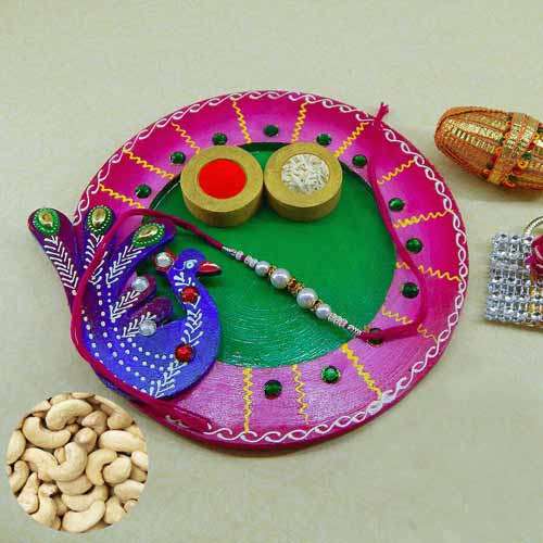 Exclusive wooden Puja  thali with Cashews  200 grm. USA Delivery