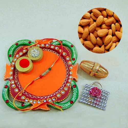 Multi Colored Rakhi Thali with Almonds  200 grm. - USA Delivery