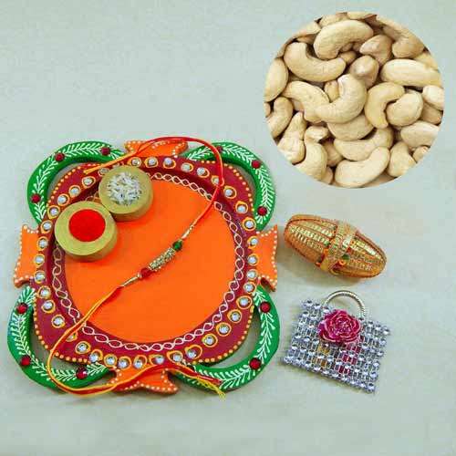 Multi Colored Rakhi Thali with Cashews 200 grm. - USA Delivery