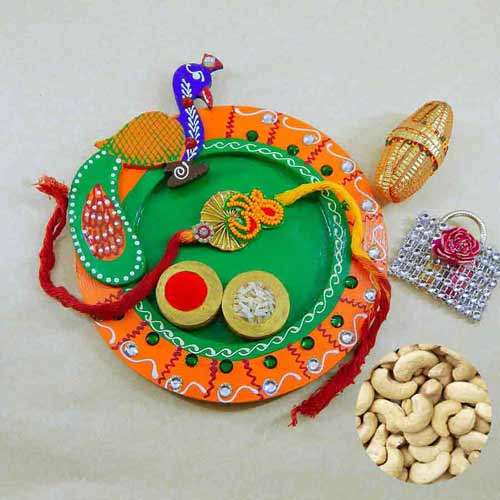 Peacock Wooden Puja Thali with Cashews 200 grm - CANADA Delivery