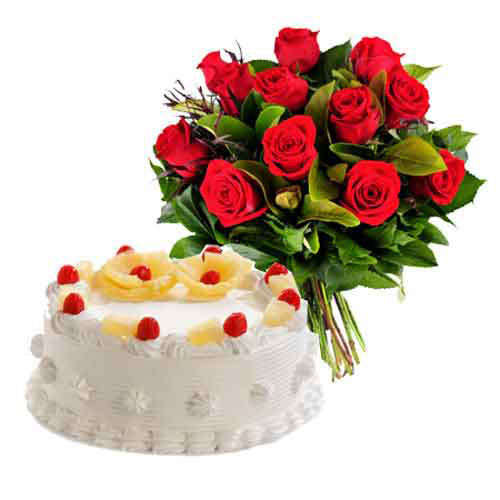 Red Roses & Cake  Combo - India Delivery Only