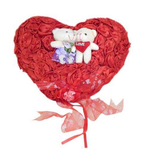 Red Heart Shape Love With Two Cute Teddy