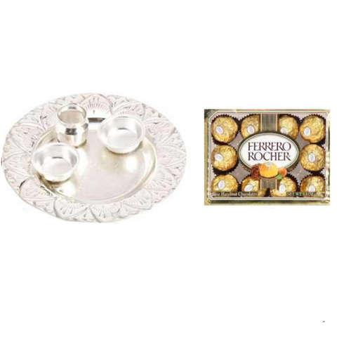 German Silver Thali & Ferroro Rochers - 11059 - UK Delivery