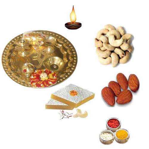 Brass Thali With Sweets & Dry fruits - 11070 - UK Delivery