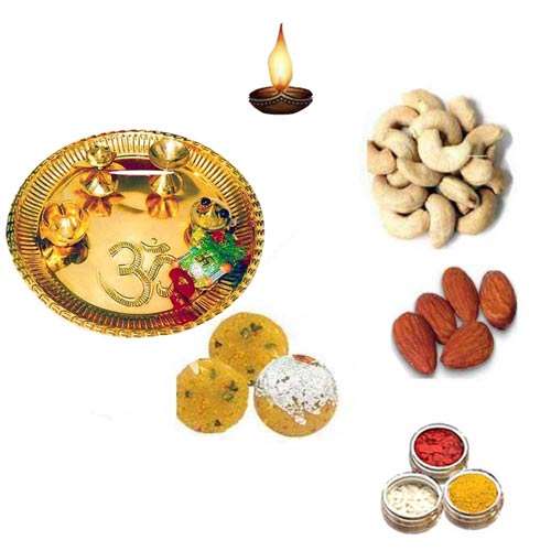 Brass Pooja Thali With Besan Laddoo - 11071 - Singapore  only