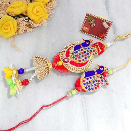 Peacock Rakhi Lumba Set - Canada Delivery Only