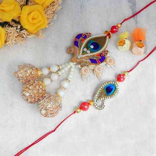 Peacock Theme Bhaiya Bhabhi Rakhi Set - UK Delivery Only