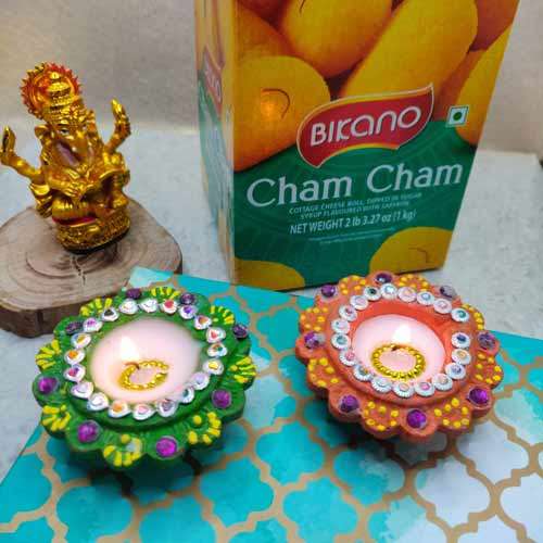 Cham cham with magnificent ganesha idol and diyas - USA  Direct