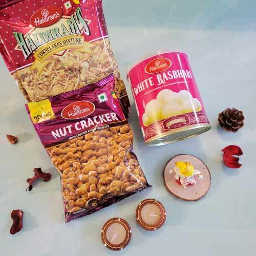 Haldiram cornflakes and nutcracker with Ganpati and diya - USA