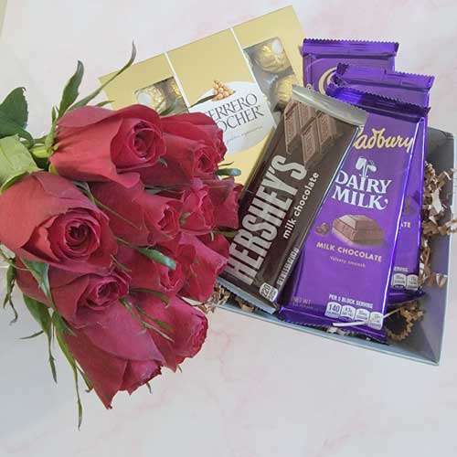 Red Roses With Chocolates - USA Direct