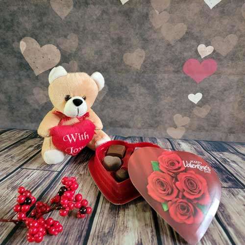 Valentine's Special Assorted Truffles & Teddy Bear - USA Direct