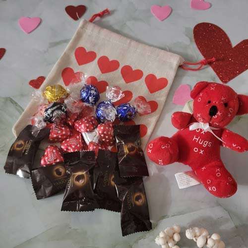 Red Teddy Bear With Assorted Chocolate Truffles - USA Direct