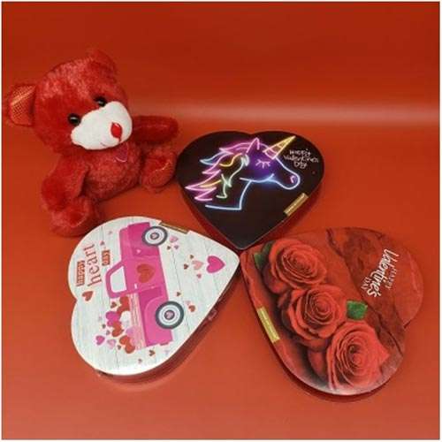 Heart Shape Chocolate Trio with Adorable Teddy - Canada Direct