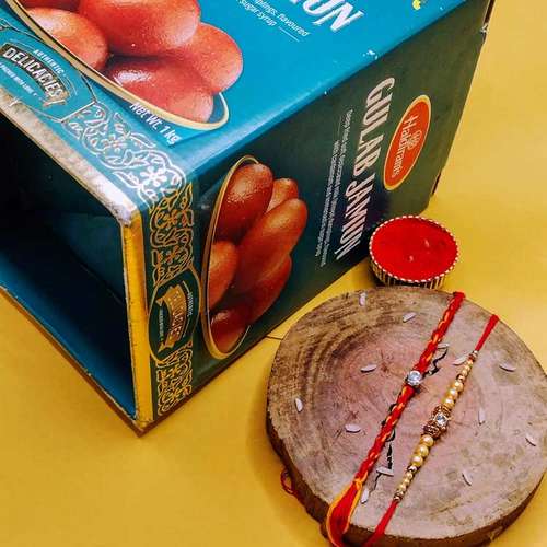 Gulab Jamun With Two Designer Rakhi set - USA Delivery Direct