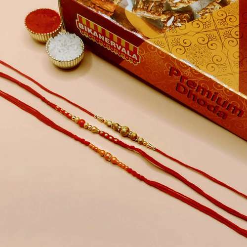 Dhodha Burfi With Three Designer Rakhi Set - USA Delivery Direct
