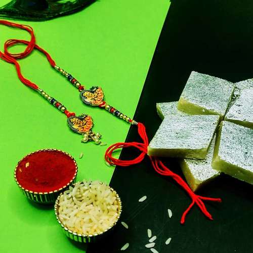 Kaju Katli With 1 Bhaiya Bhabhi Rakhi Set - USA Delivery Direct