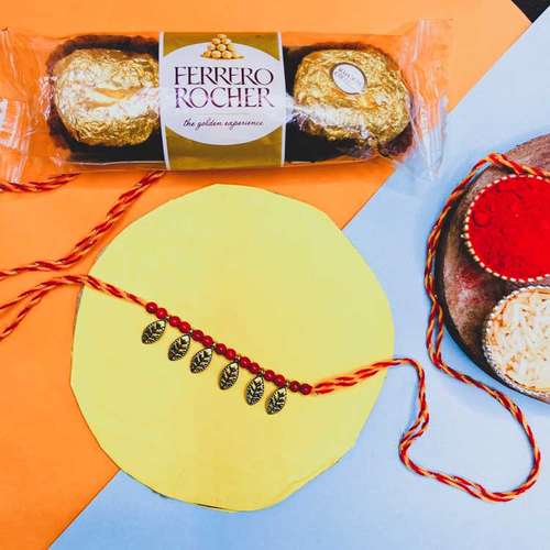 One Designer Rakhi With Ferrero Rocher - USA Delivery Direct