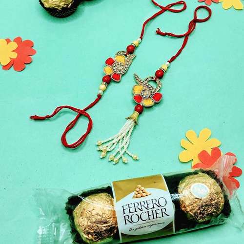 Ferrero Rocher With Bhaiya Bhabhi Rakhi Set  - USA Direct
