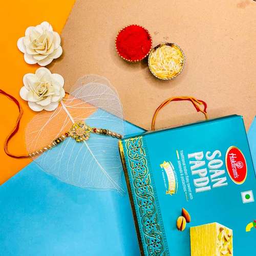 Soan Papdi With One Designer Rakhi - USA Delivery Direct