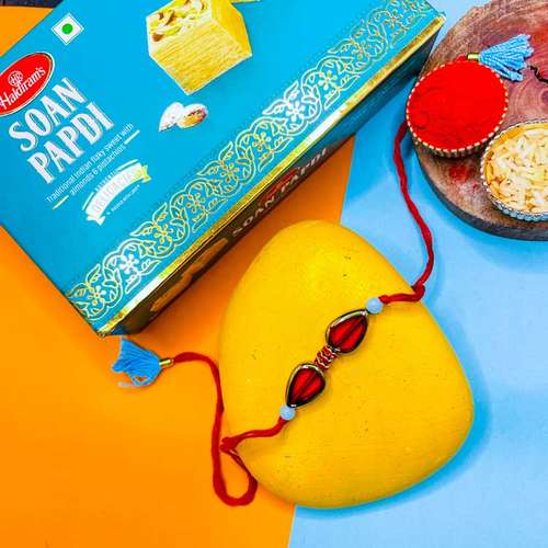 1 Designer Rakhi With Soan Papdi  - USA Delivery Direct