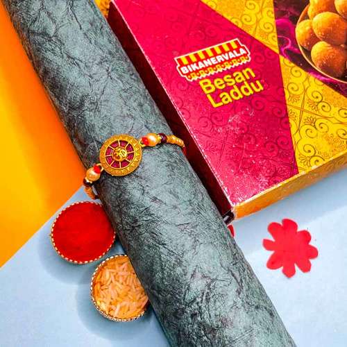 Besan Ladoo With One Designer Rakhi - USA Delivery Direct