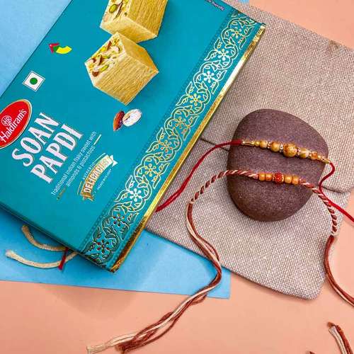 Soan Papdi With Two Designer Rakhi - Australia Delivery Direct